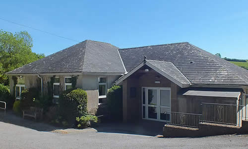 Diptford Parish Hall entrance and car park